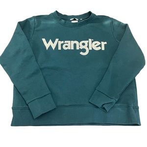 Ladies Wrangler Retro Logo Sweatshirt. Color Pine (dark teal). Size small. EUC
